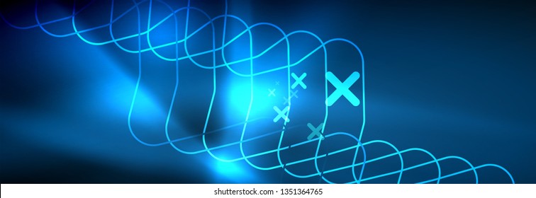 Neon glowing techno lines, hi-tech futuristic abstract background template with square shapes