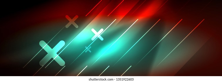 Líneas tecno brillantes neón, plantilla de fondo abstracto de alta tecnología futurista con líneas. Ilustración del vector