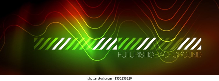 Neon glowing techno lines, hi-tech futuristic abstract background template with square shapes