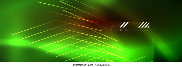 Neon glowing techno lines, hi-tech futuristic abstract background template with lines. Vector illustration
