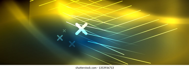Neon glowing techno lines, hi-tech futuristic abstract background template with lines. Vector illustration