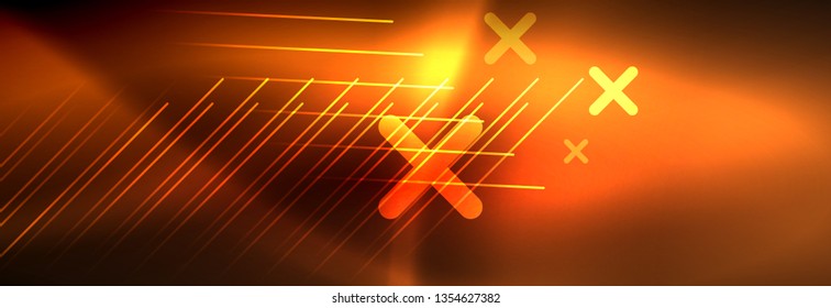 Neon glowing techno lines, hi-tech futuristic abstract background template with lines. Vector illustration