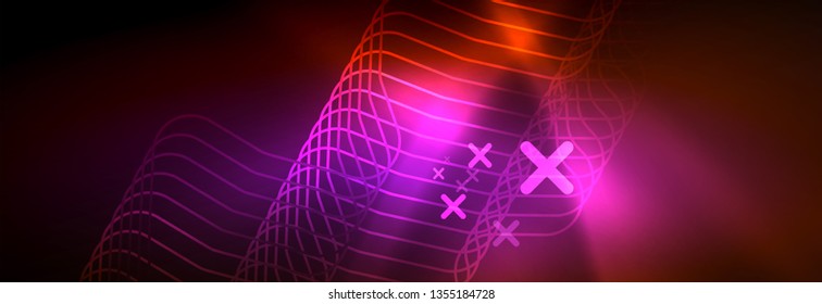 Neon glowing techno lines, hi-tech futuristic abstract background template with square shapes