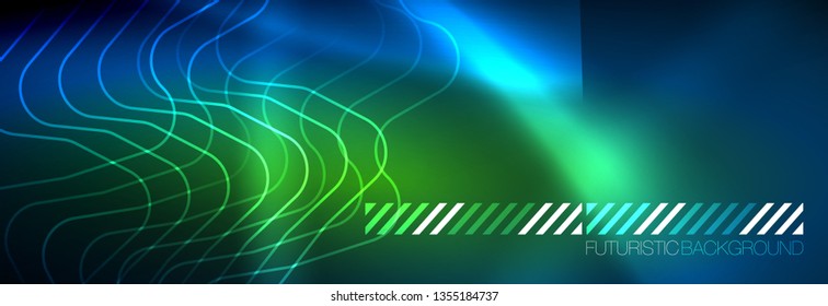 Neon glowing techno lines, hi-tech futuristic abstract background template with square shapes