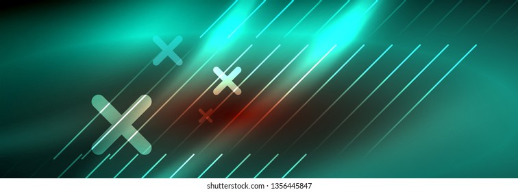 Neon glowing techno lines, hi-tech futuristic abstract background template with lines. Vector illustration