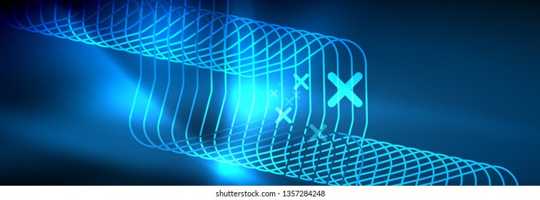 Neon glowing techno lines, hi-tech futuristic abstract background template with square shapes