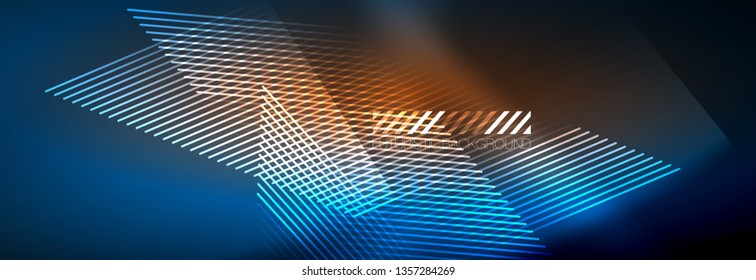 Neon glowing techno lines, hi-tech futuristic abstract background template with lines. Vector illustration