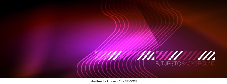 Neon glowing techno lines, hi-tech futuristic abstract background template with square shapes