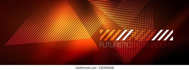 Neon glowing techno lines, hi-tech futuristic abstract background template with lines. Vector illustration