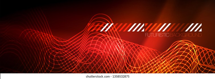 Líneas tecno brillantes de neón, plantilla de fondo abstracto de alta tecnología futurista con formas cuadradas