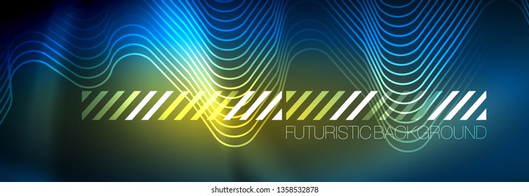 Neon glowing techno lines, hi-tech futuristic abstract background template with square shapes