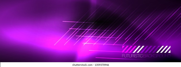 Líneas tecno brillantes neón, plantilla de fondo abstracto de alta tecnología futurista con líneas. Ilustración del vector