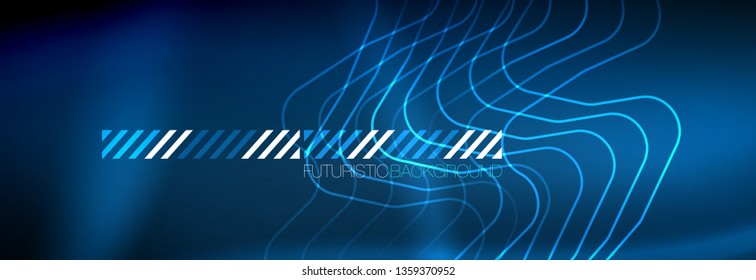 Neon glowing techno lines, hi-tech futuristic abstract background template with square shapes