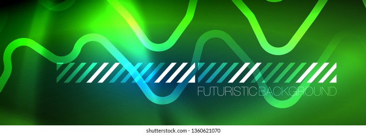 Neon glowing techno lines, hi-tech futuristic abstract background template with square shapes