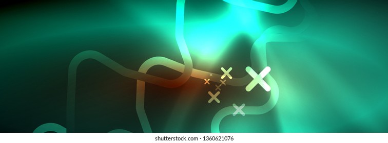 Neon glowing techno lines, hi-tech futuristic abstract background template with square shapes