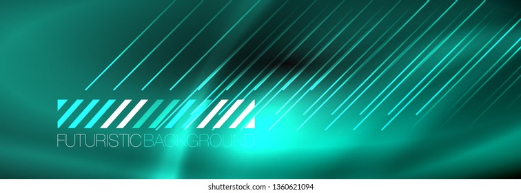 Neon glowing techno lines, hi-tech futuristic abstract background template with lines. Vector illustration