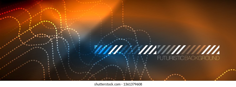 Neon glowing techno lines, hi-tech futuristic abstract background template with square shapes