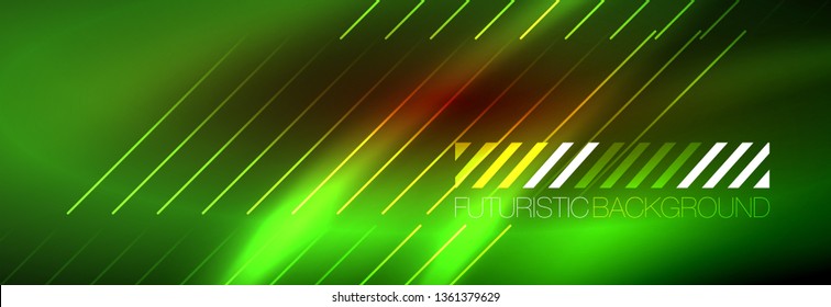 Neon glowing techno lines, hi-tech futuristic abstract background template with lines. Vector illustration