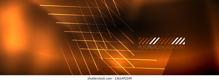 Neon glowing techno lines, hi-tech futuristic abstract background template with lines. Vector illustration