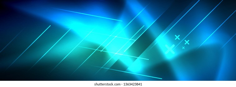 Neon glowing techno lines, hi-tech futuristic abstract background template with lines. Vector illustration