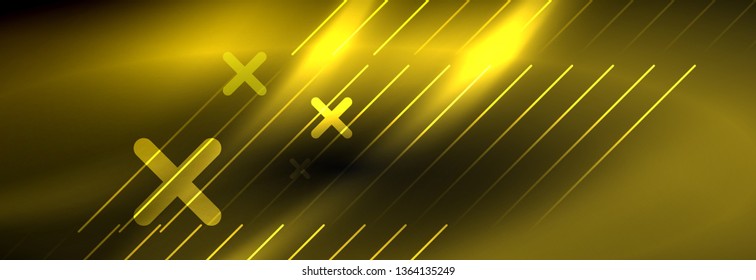 Neon glowing techno lines, hi-tech futuristic abstract background template with lines. Vector illustration