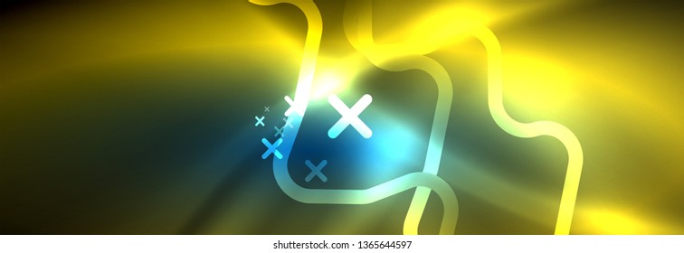 Neon glowing techno lines, hi-tech futuristic abstract background template with square shapes