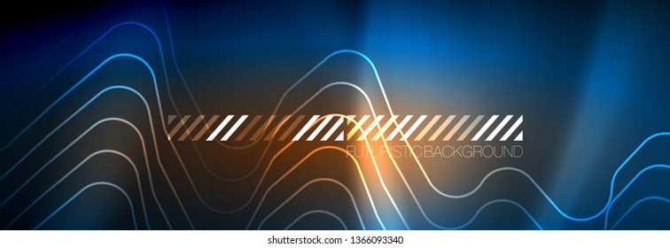 Neon glowing techno lines, hi-tech futuristic abstract background template with square shapes