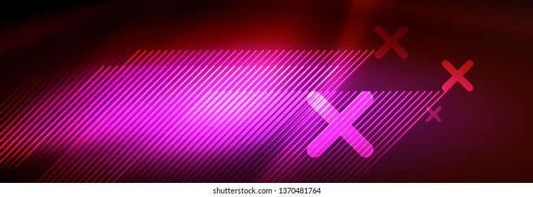 Neon glowing techno lines, hi-tech futuristic abstract background template with lines. Vector illustration