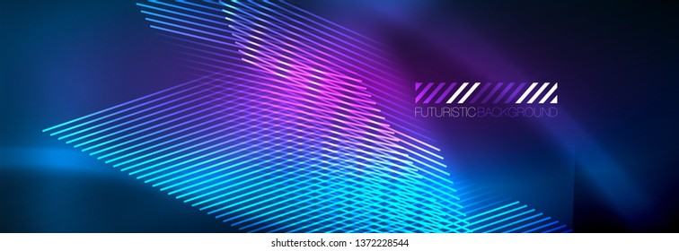 Neon glowing techno lines, hi-tech futuristic abstract background template with lines. Vector illustration