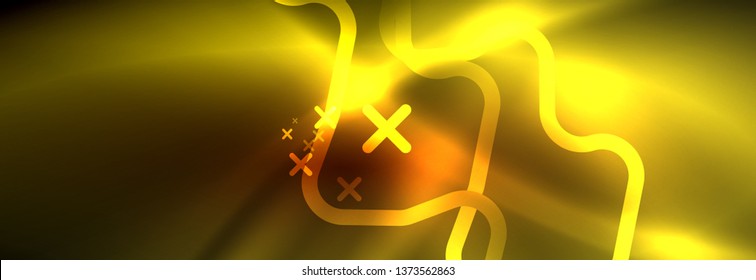 Neon glowing techno lines, hi-tech futuristic abstract background template with square shapes