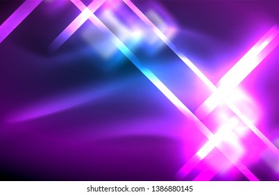Neon glowing techno lines, hi-tech futuristic abstract background template with square shapes and lines