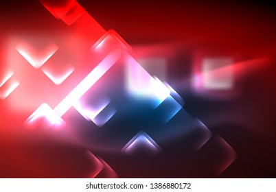 Neon glowing techno lines, hi-tech futuristic abstract background template with square shapes and lines