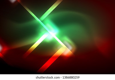 Neon glowing techno lines, hi-tech futuristic abstract background template with square shapes and lines