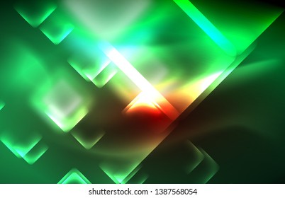 Neon glowing techno lines, hi-tech futuristic abstract background template with square shapes and lines