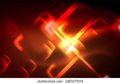Neon glowing techno lines, hi-tech futuristic abstract background template with square shapes and lines