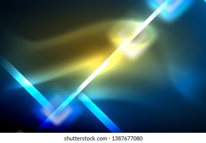 Neon glowing techno lines, hi-tech futuristic abstract background template with square shapes and lines