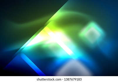 Líneas tecno brillantes de neón, plantilla de fondo abstracto de alta tecnología futurista con formas cuadradas y líneas