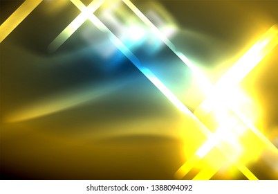 Neon glowing techno lines, hi-tech futuristic abstract background template with square shapes and lines