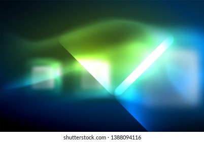 Líneas tecno brillantes de neón, plantilla de fondo abstracto de alta tecnología futurista con formas cuadradas y líneas