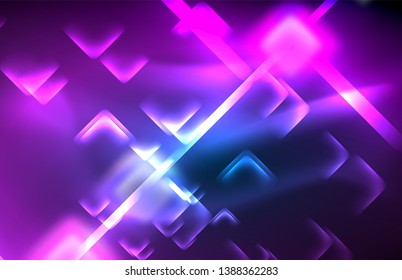 Neon glowing techno lines, hi-tech futuristic abstract background template with square shapes and lines
