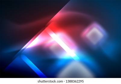 Neon glowing techno lines, hi-tech futuristic abstract background template with square shapes and lines