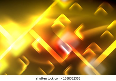 Neon glowing techno lines, hi-tech futuristic abstract background template with square shapes and lines