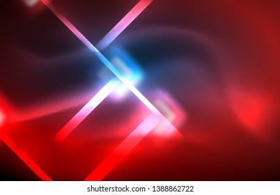 Neon glowing techno lines, hi-tech futuristic abstract background template with square shapes and lines
