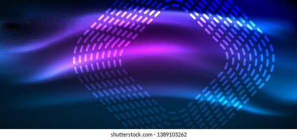 Neon glowing techno lines, hi-tech futuristic abstract background template with square shapes, vector design