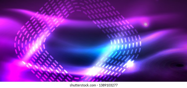 Líneas tecno brillantes de neón, plantilla de fondo abstracto de alta tecnología futurista con formas cuadradas, diseño vectorial
