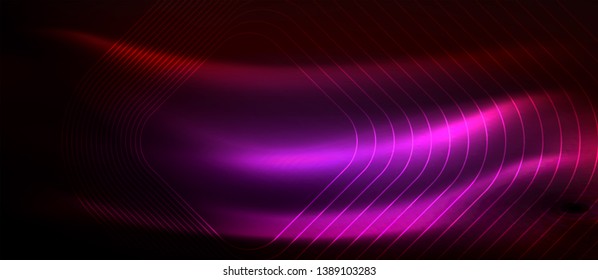 Neon glowing techno lines, hi-tech futuristic abstract background template with square shapes, vector design