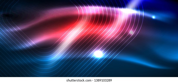 Neon glowing techno lines, hi-tech futuristic abstract background template with square shapes, vector design