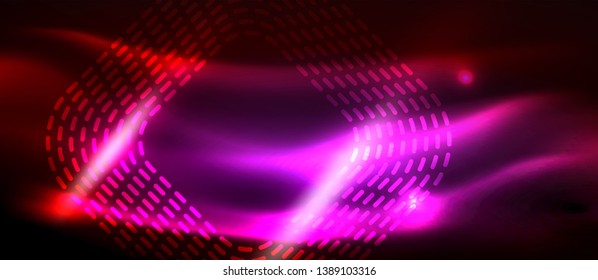 Neon glowing techno lines, hi-tech futuristic abstract background template with square shapes, vector design