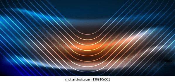 Líneas tecno brillantes de neón, plantilla de fondo abstracto de alta tecnología futurista con formas cuadradas, diseño vectorial