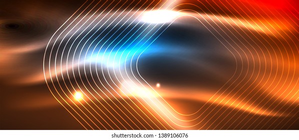 Neon glowing techno lines, hi-tech futuristic abstract background template with square shapes, vector design